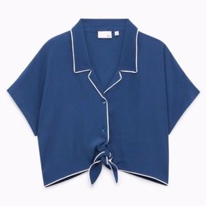 Wilfred Free Tie Front Top - Navy Blue (Size L)